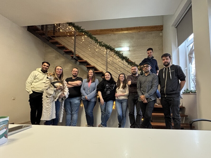 Ten people including Interledger frontend team members posing together during the frontend work week.